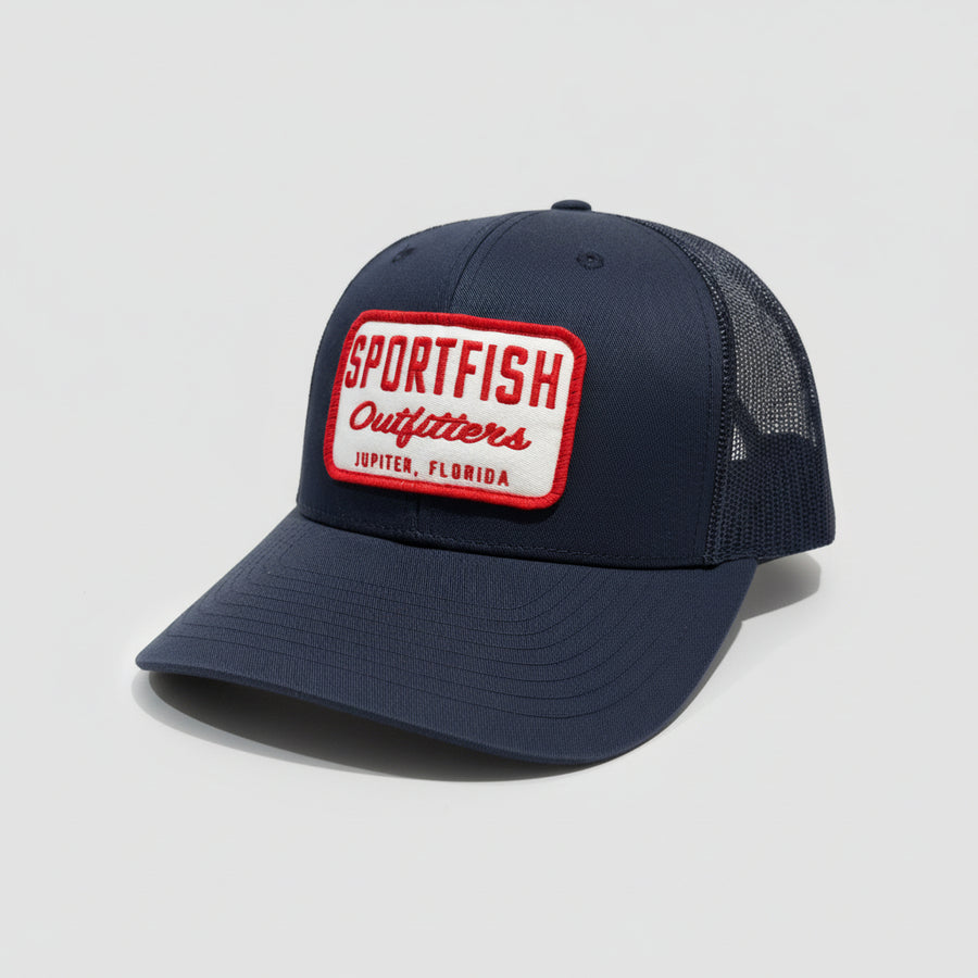 Sportfish Outfitters Navy blue cap with red and white patch