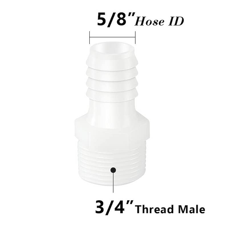 5/8" Barb to 3/4" Male Thread White Adapter Union Fitting