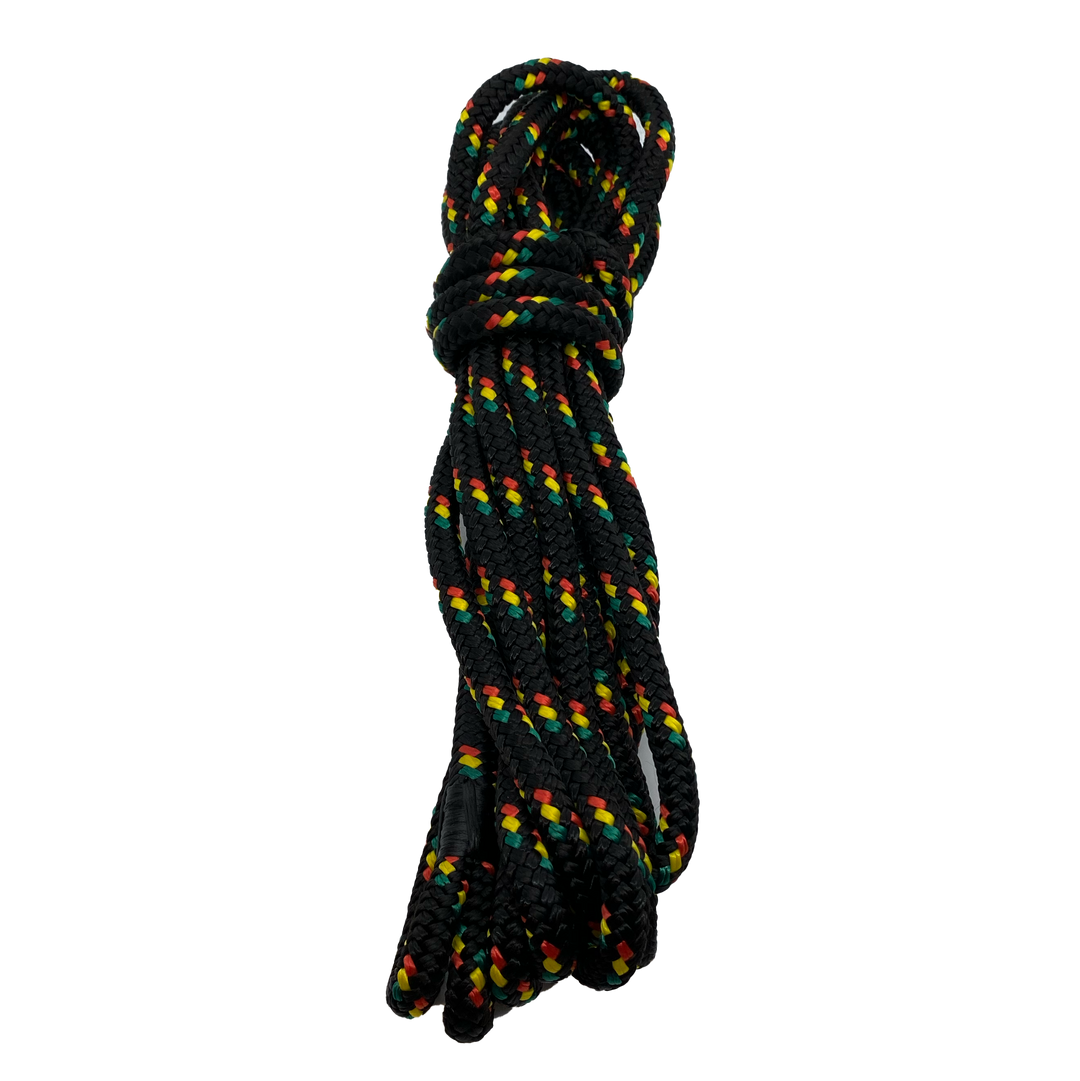 Custom Dock Line 3/8'' x 20' Rasta (Black w/Green, Yellow, and Red tracers)