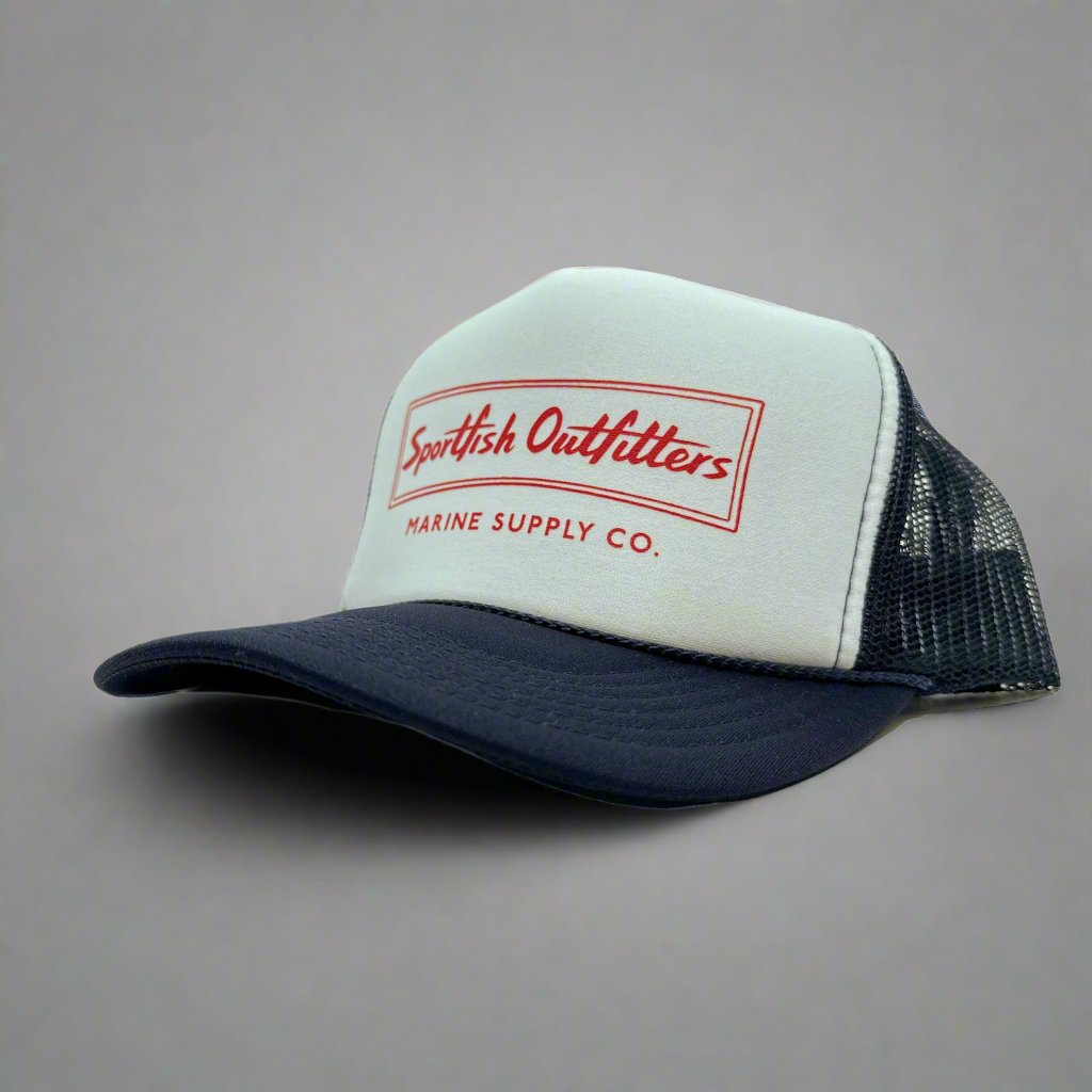 Sportfish outfitters trucker hat red white and blue