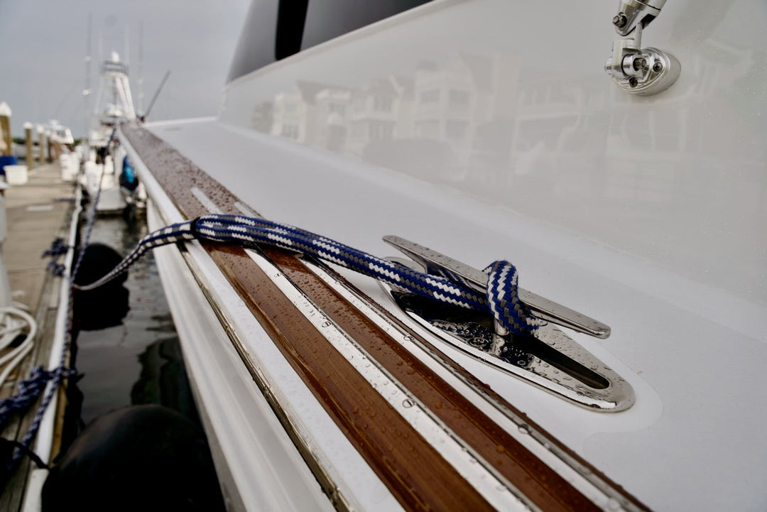 Dock lines secured on a sportfish boat