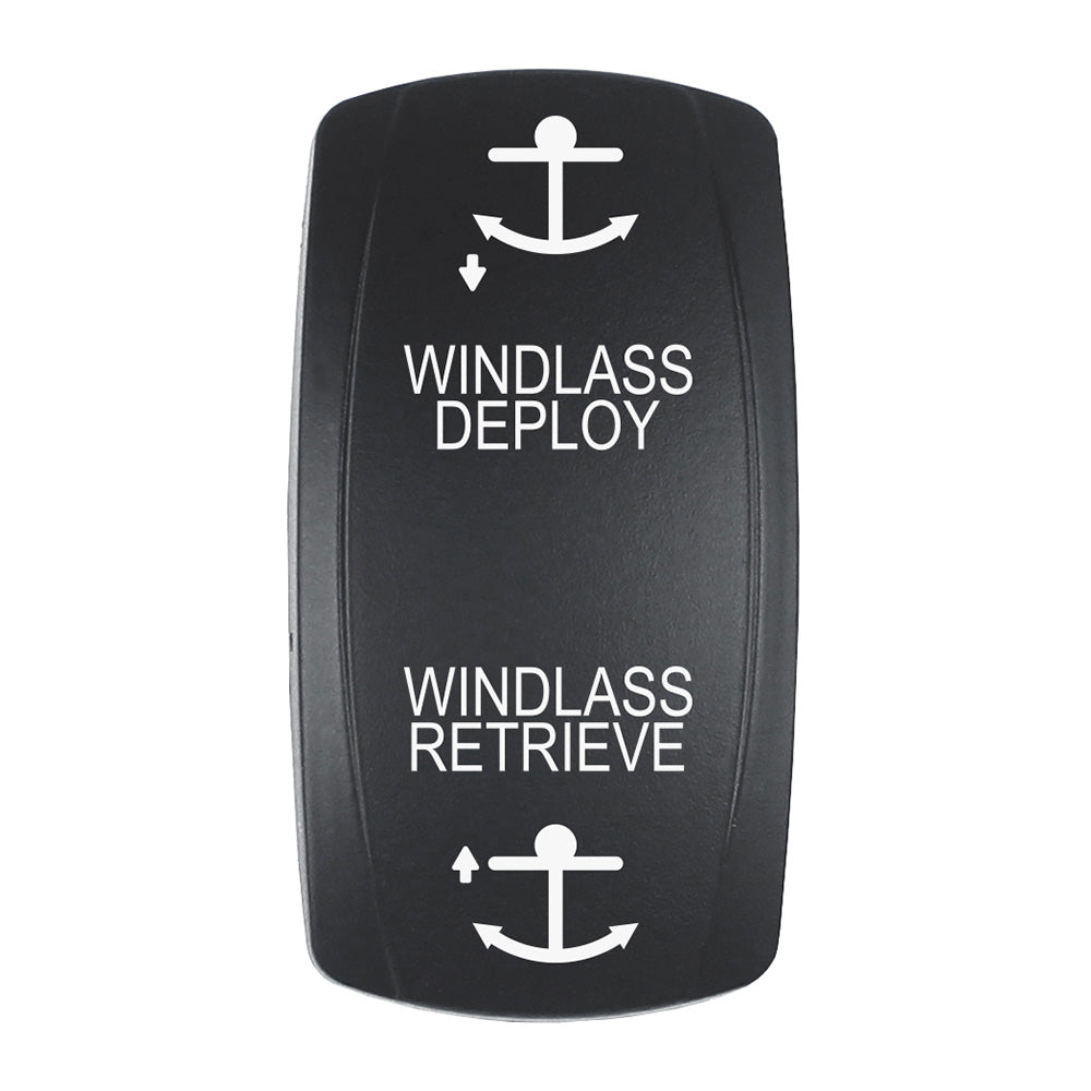 Pacer Actuator - &#39;WINDLASS DPLY/RTRV&#39; f/V Series Contura Switches - Black - Laser Etched (Top/Bottom Light) [EV2LE-WND]