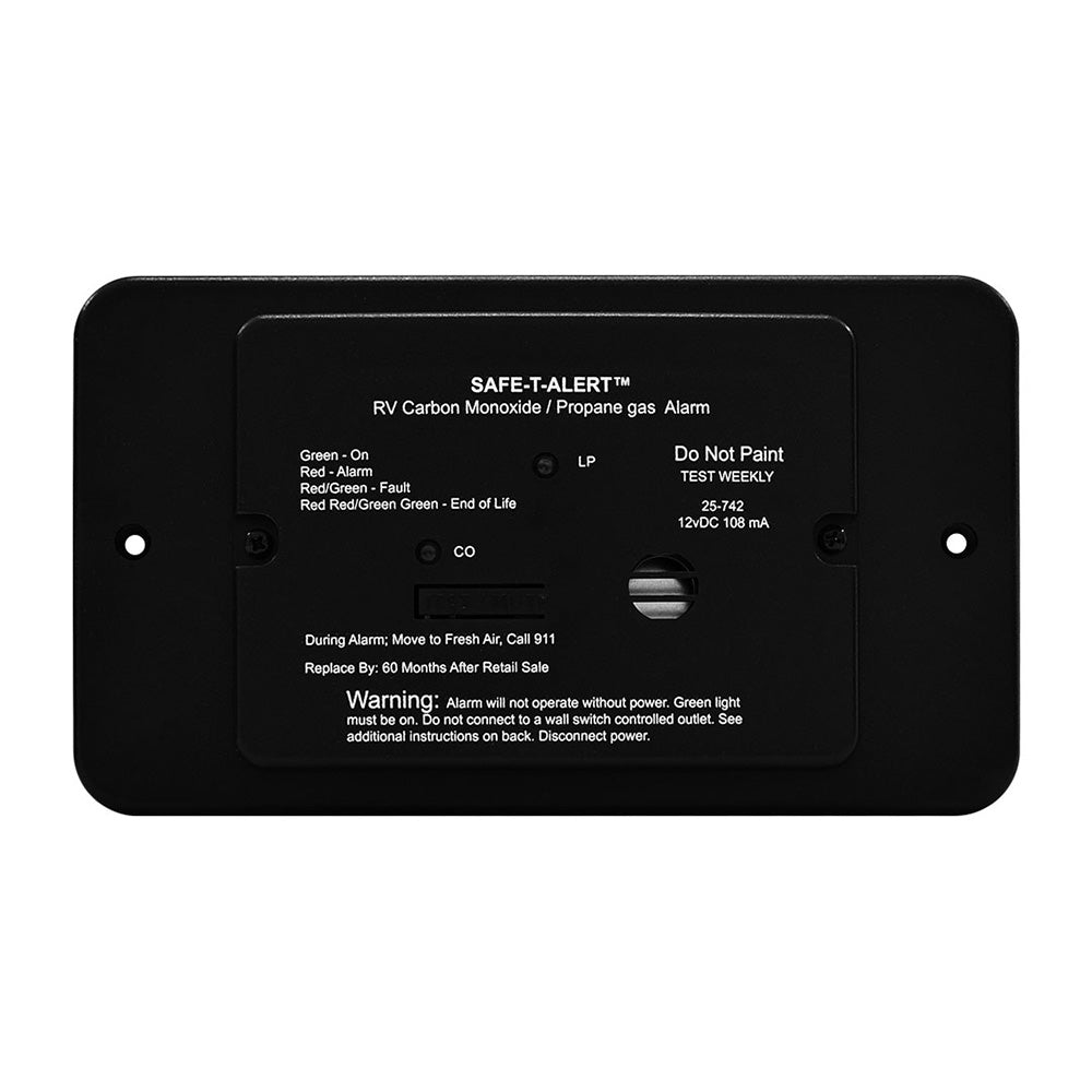 Safe-T-Alert 25 Series Flush Mount Dual Carbon Monoxide/Propane Alarm w/Trim Ring - Black - 12V Hard Wire [25-742-TR-BL]