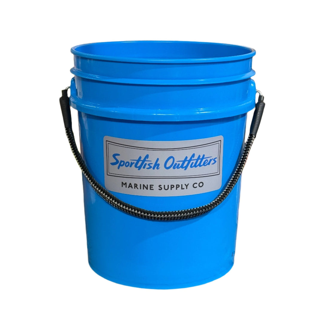 Blue rope handle bucket for sportfish boats 