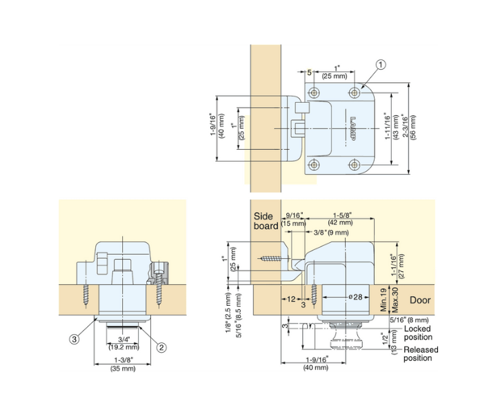 Drawer TLP Latch Body (Push Knob Sold Separately) - TLP-LBM/WHT