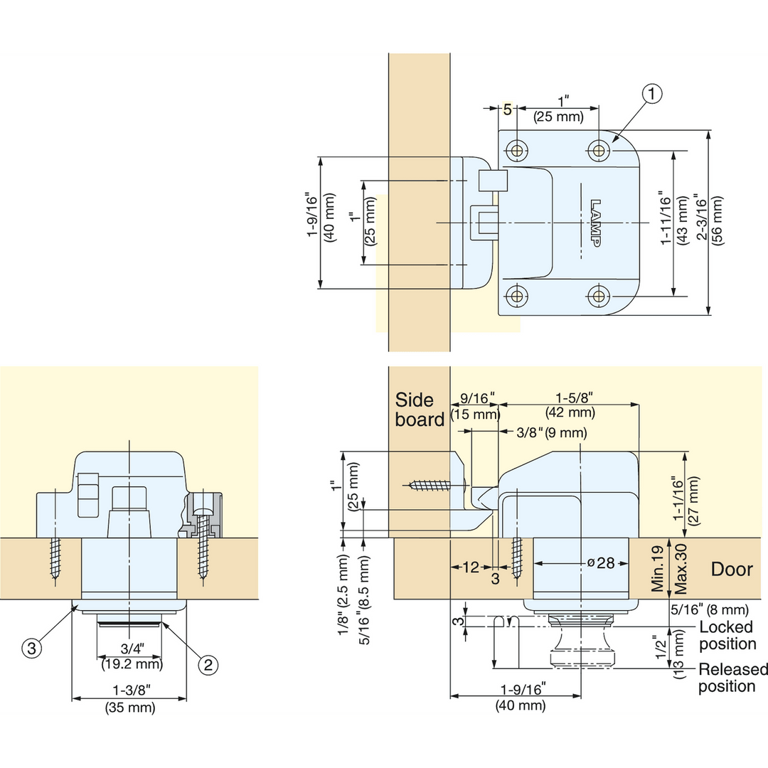 Sugatsune TLP-BB/PB - Polished Brass Push Lock Latch for Use with Polyamide Lock Body - Sold Separately