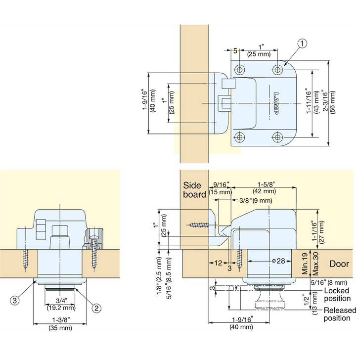 Sugatsune TLP-BB/PB - Polished Brass Push Lock Latch for Use with Polyamide Lock Body - Sold Separately