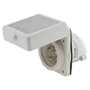 Locking Devices, Twist-Lock®, Marine Grade, Shore Power Inlet, 50A 125/250V, 3-Pole 4-Wire Grounding, Non-NEMA, Screw Terminal, White