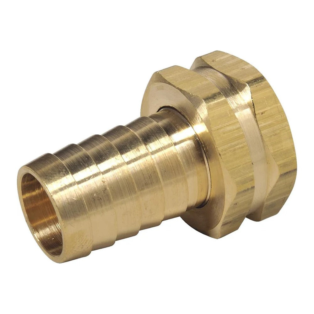 Brass Female Barbed Garden Hose Fitting Adapter with Swivel for 3/4" Hose ID