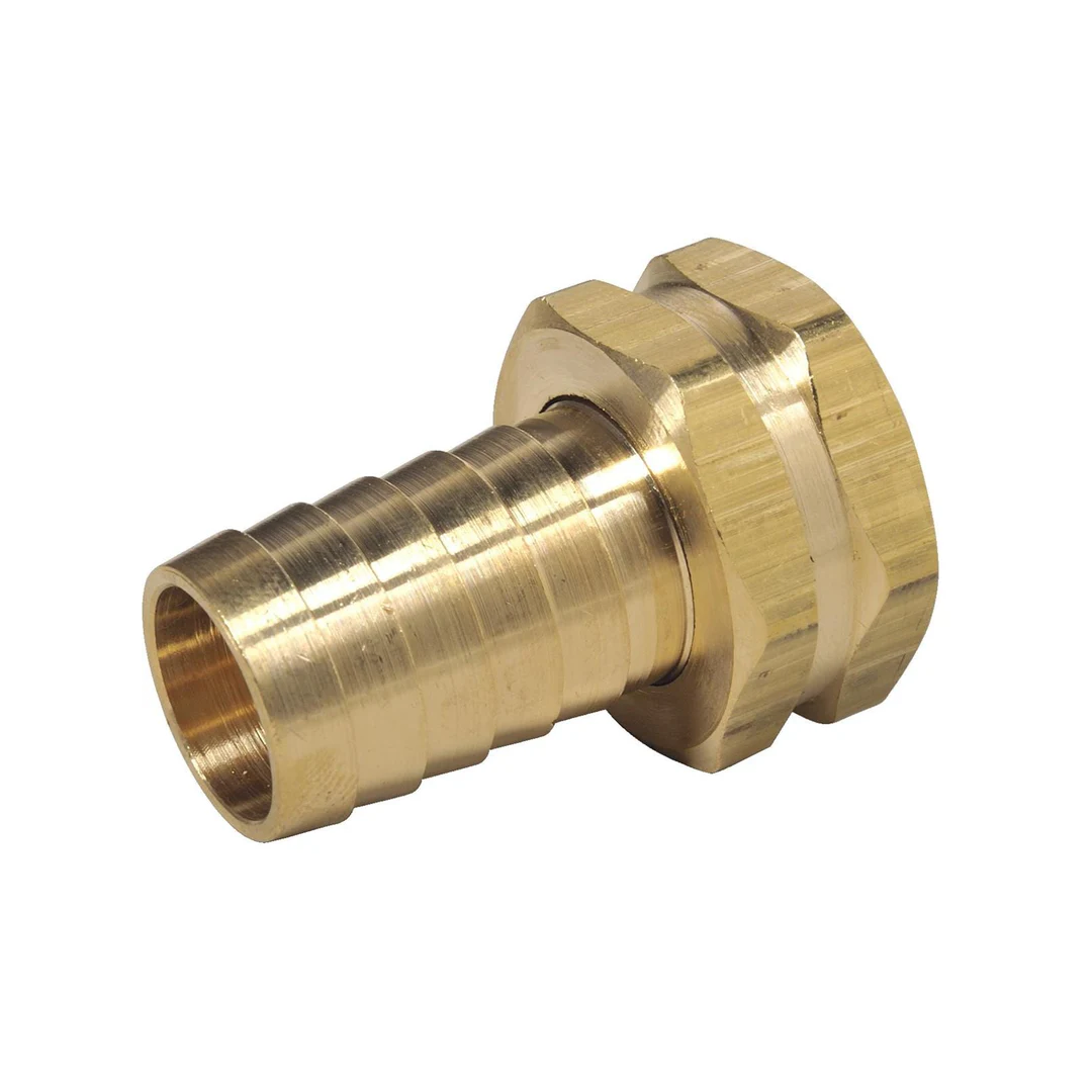 Brass Female Barbed Garden Hose Fitting Adapter with Swivel for 5/8" Hose ID