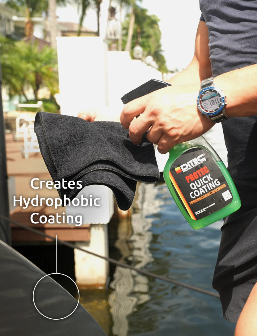 Ditec Protec Quick Coating hydrophobic spray on boat surface