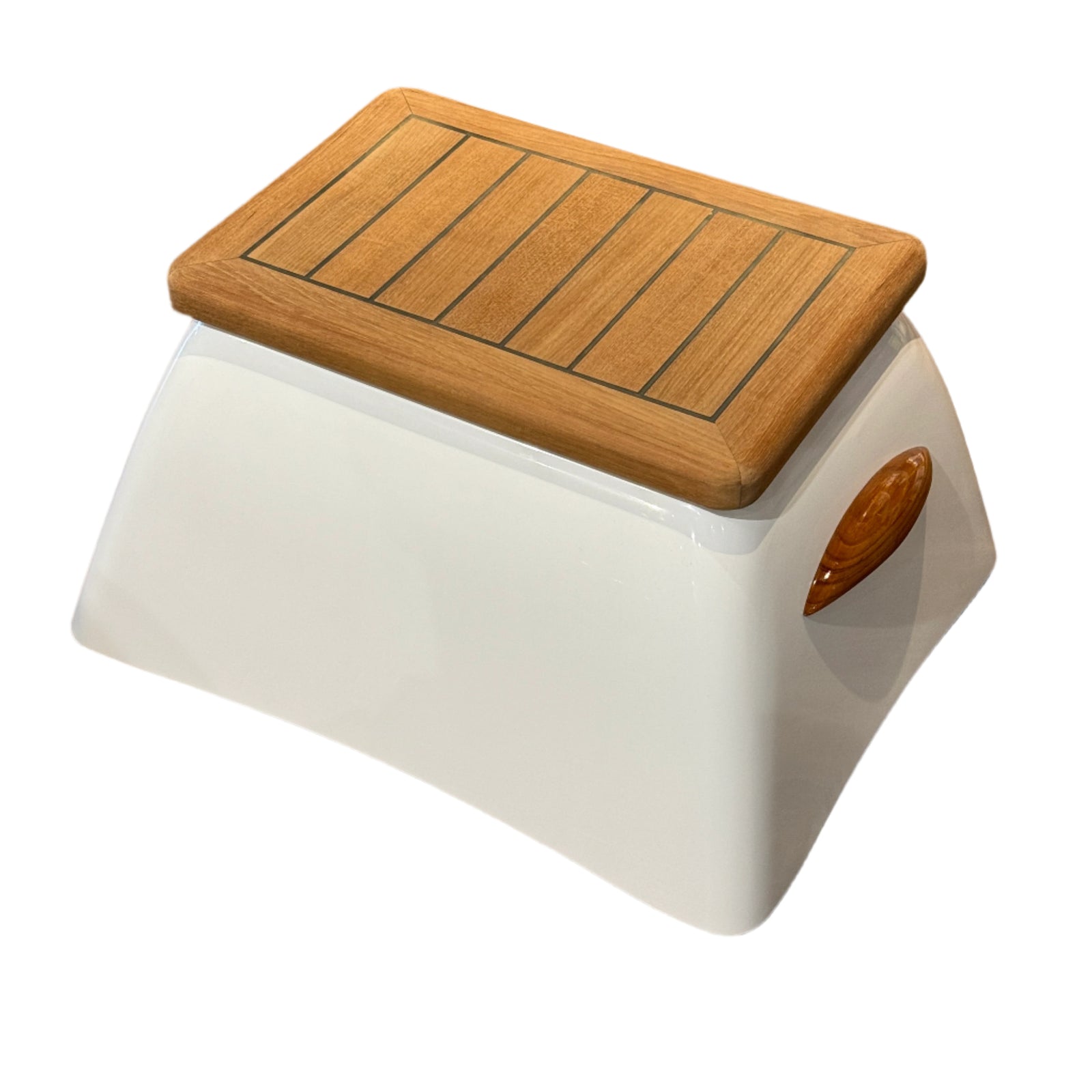 fiberglass step box with teak lid