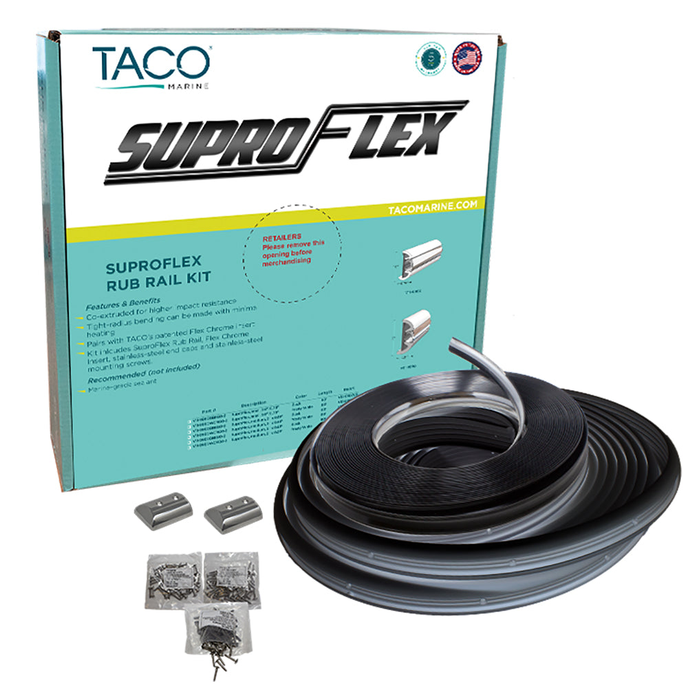 TACO SuproFlex Rub Rail Kit - Black w/Flex Chrome Insert - 2&quot;H x 1.2&quot;W x 60L [V11-9990BBK60-2]