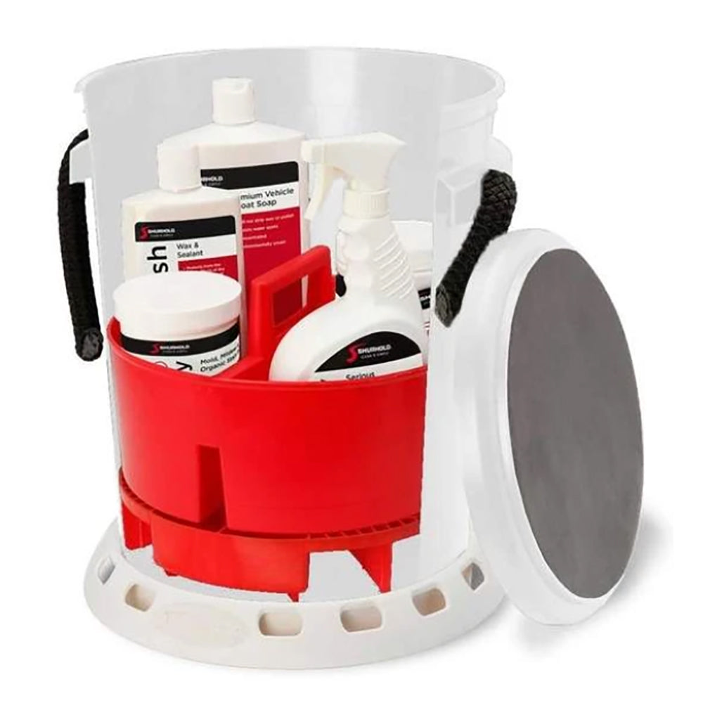 Shurhold 2465 5 Gallon White Bucket Kit - Includes Bucket, Caddy, Grate Seat, Buff Magic, Pro Polish Brite Wash, SMC & Serious Shine