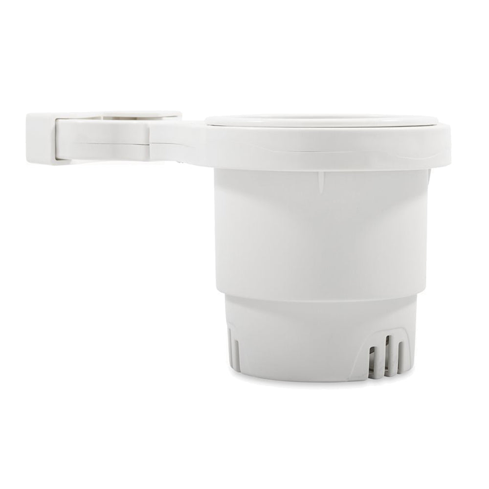 Camco Clamp-On Rail Mounted Cup Holder - Small for Up to 1-1/4&quot; Rail - White [53086]