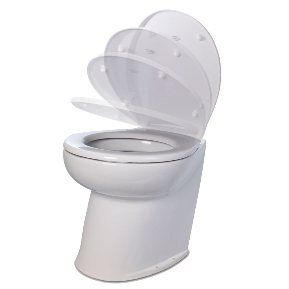 Jabsco Deluxe Flush 17&quot; Angled Back 12V Raw Water Electric Marine Toilet w/Remote Rinse Pump  Soft Close Lid [58220-3012]