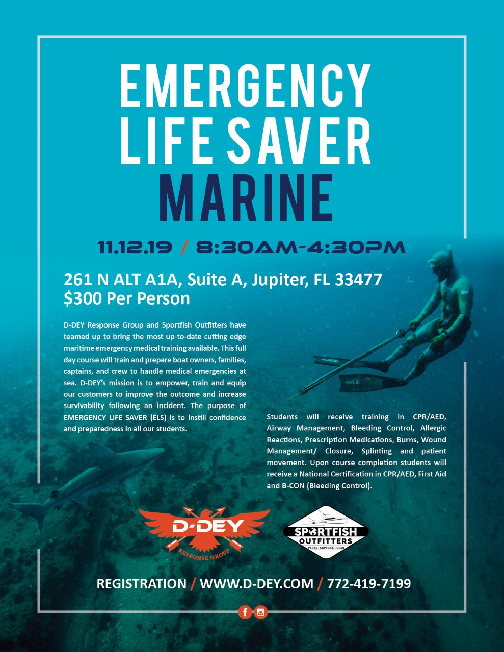 ELS-M Emergency Life Saver Marine Course – Call for Upcoming Dates – Jupiter, FL