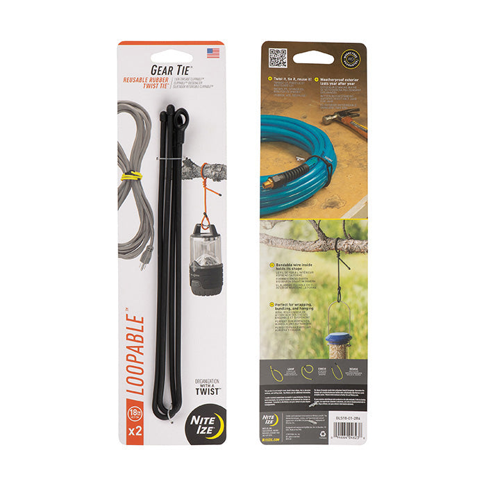 NITE IZE GEAR TIE® LOOPABLE™ TWIST TIE 18" BLACK 2 PACK