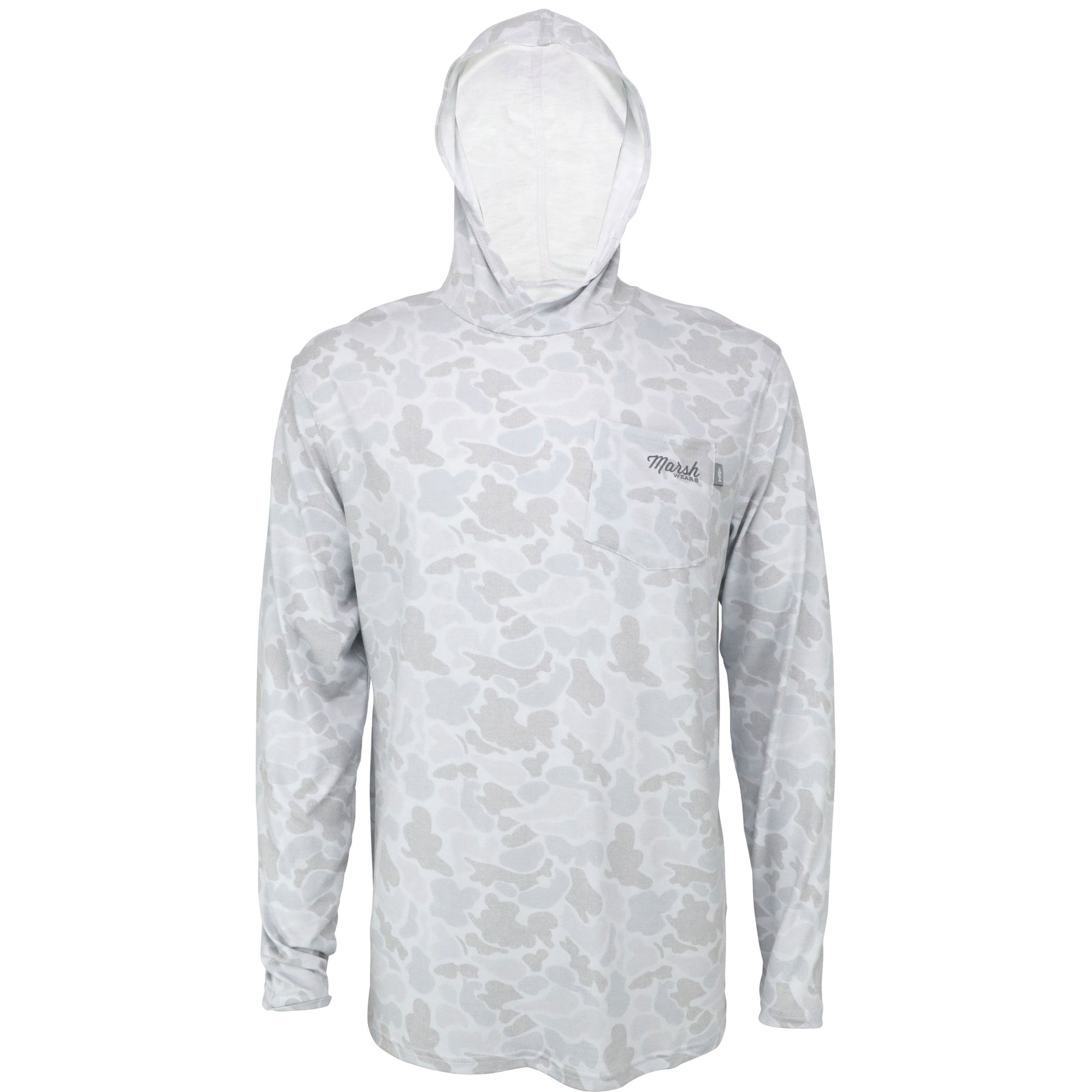 Marsh Wear Grey Camo Mallard Pamlico Hooded Sun Shirt