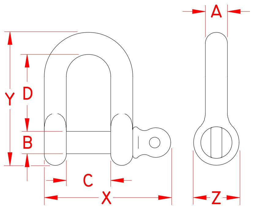 Straight D Shackle 5/32" - 316SS