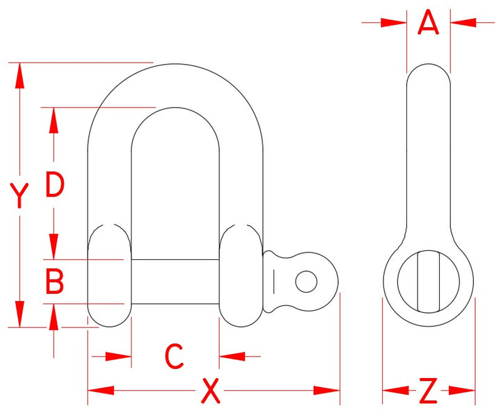 Straight D Shackle 5/32" - 316SS