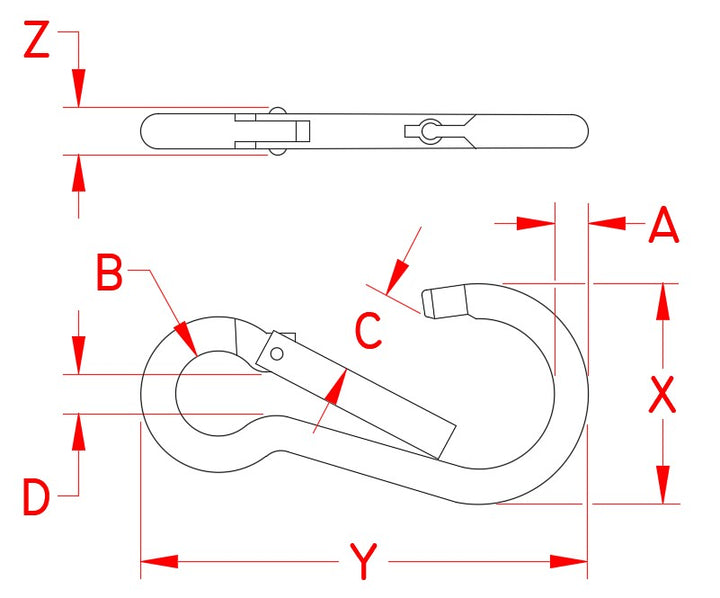 Spring Clip Carabiner 1/4" x 2 3/8" 316SS